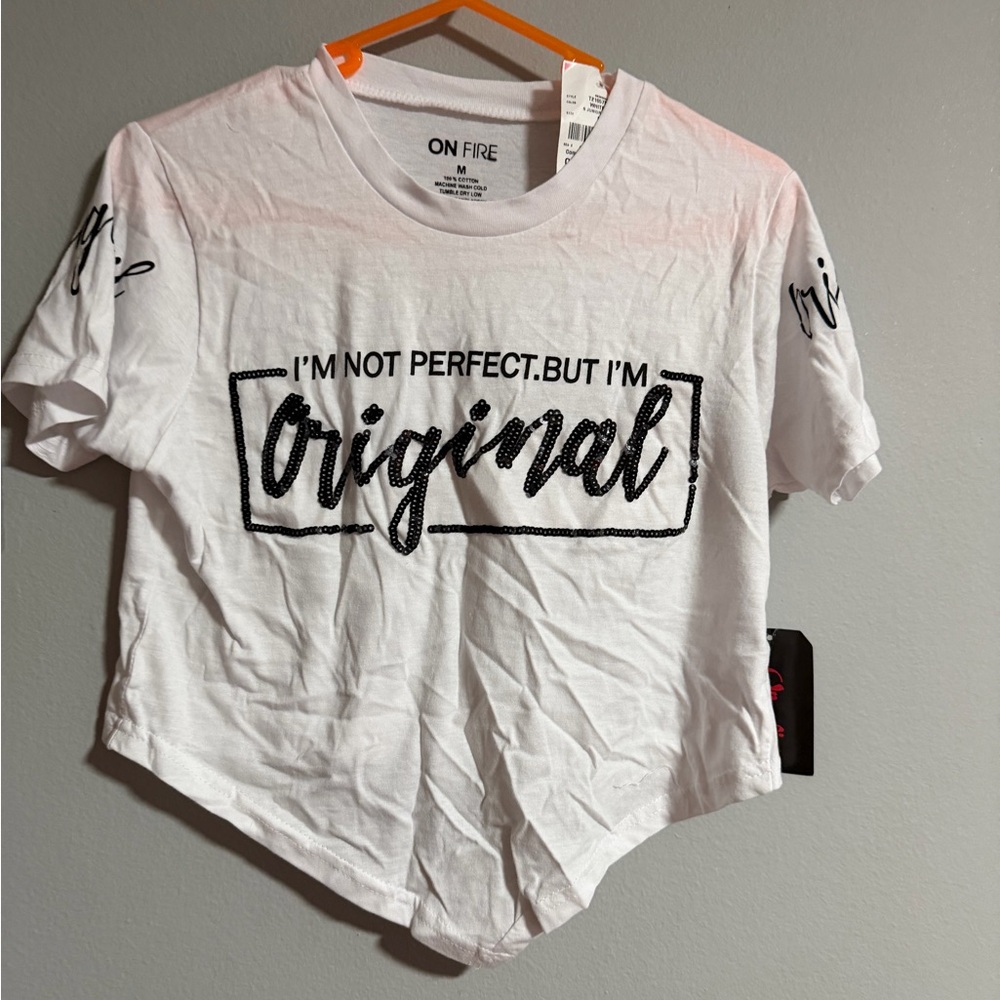 On Fire Women's White 'I'm Not Perfect' Graphic Tee